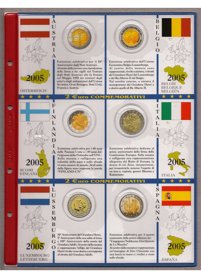 2005 Foglio e tasche con alloggiamenti per 2 Euro Commemorativi